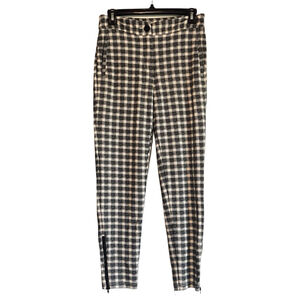 Betabrand Size Medium Long Stretch Zipper Ankle Pants White Black Plaid Career